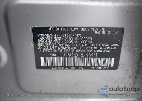 2014 Subaru Impreza из США, поврежденный, VIN JF1GPAA6XE8261671